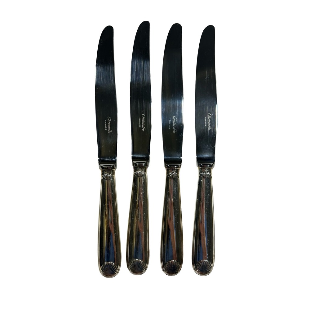 Christofle Vendome Shell Silver Plate Dinner Knives Set of 4 France